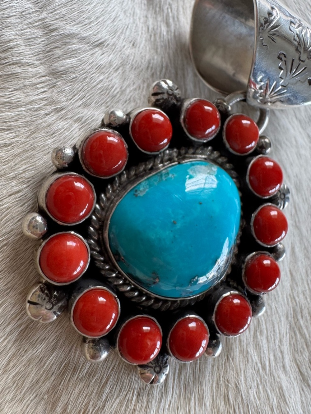 Zachariah David Persian Turquoise & Red Coral Pendant - Picture 2 of 5